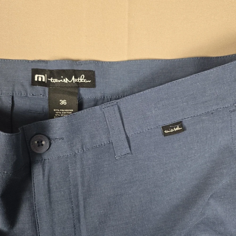 Travis Mathew Beck Chino Golf Shorts Mens 36 Blue Flat Performance Tech Blend